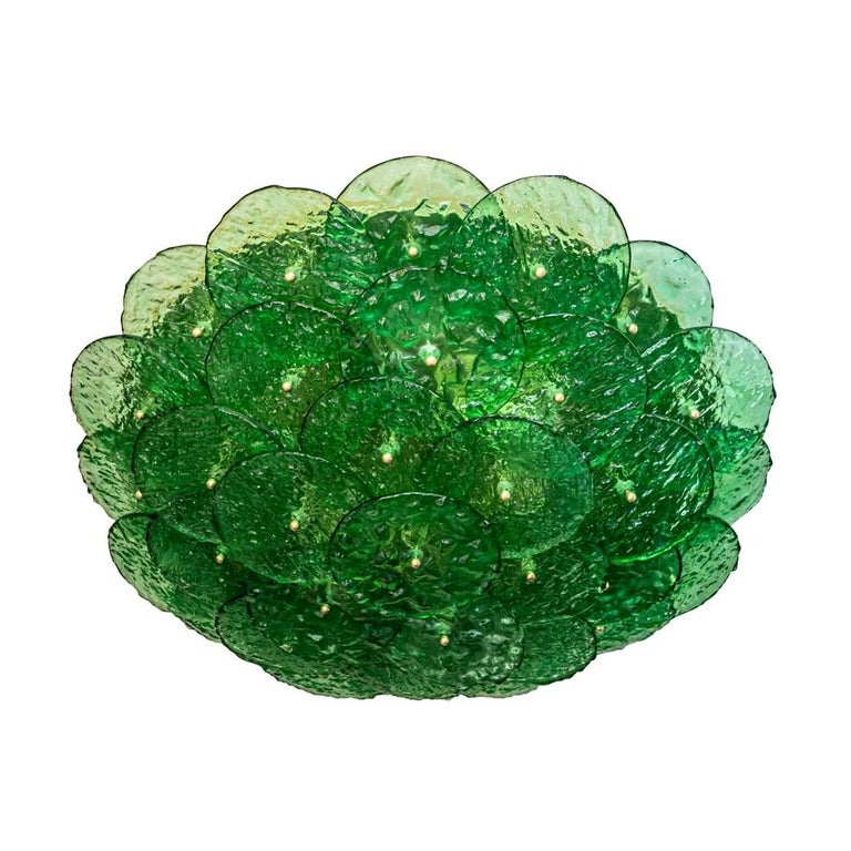 Flash Mount Ceiling / Wall Light Murano Emerald Green Textured Blown