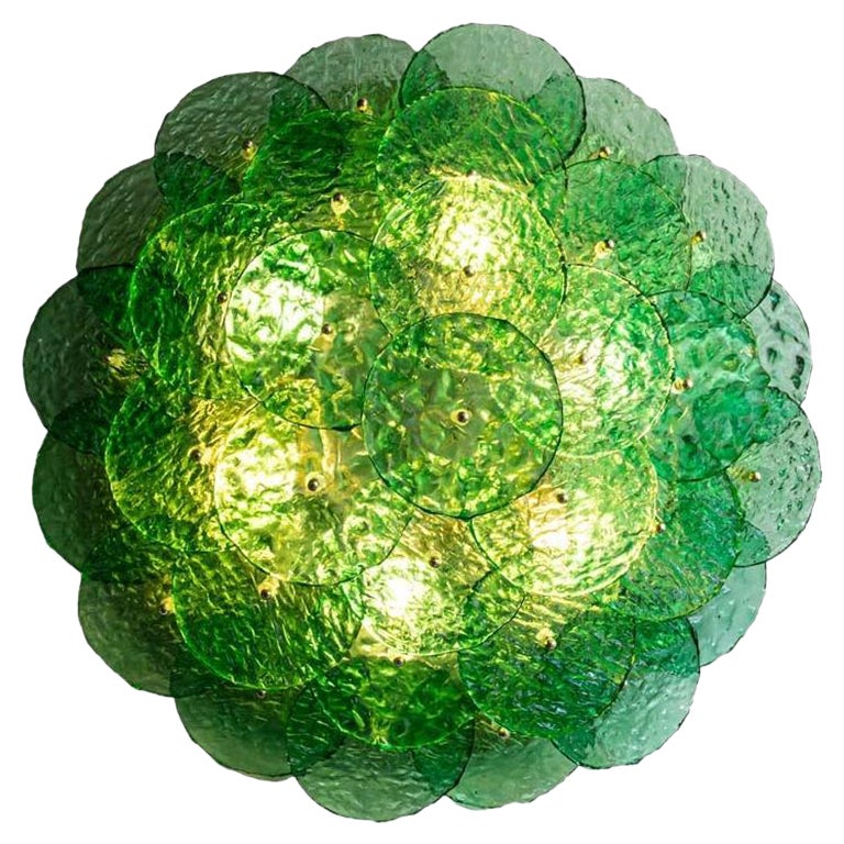 Plafonnier / applique murale Flash en verre soufflé de Murano texturé vert émeraude