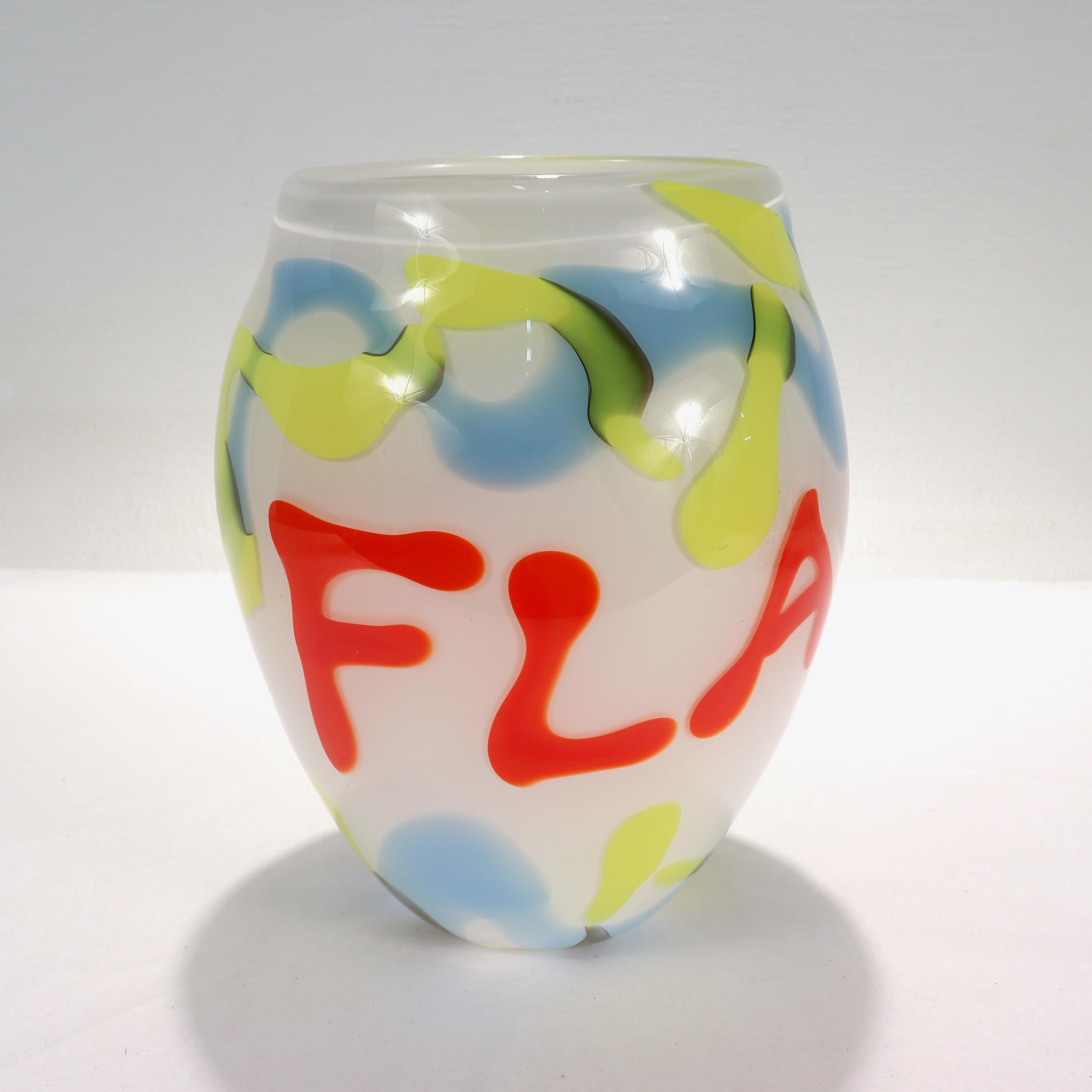 A very fine Pop-Art Post-Modern art glass vase.

Decorated with a red 
