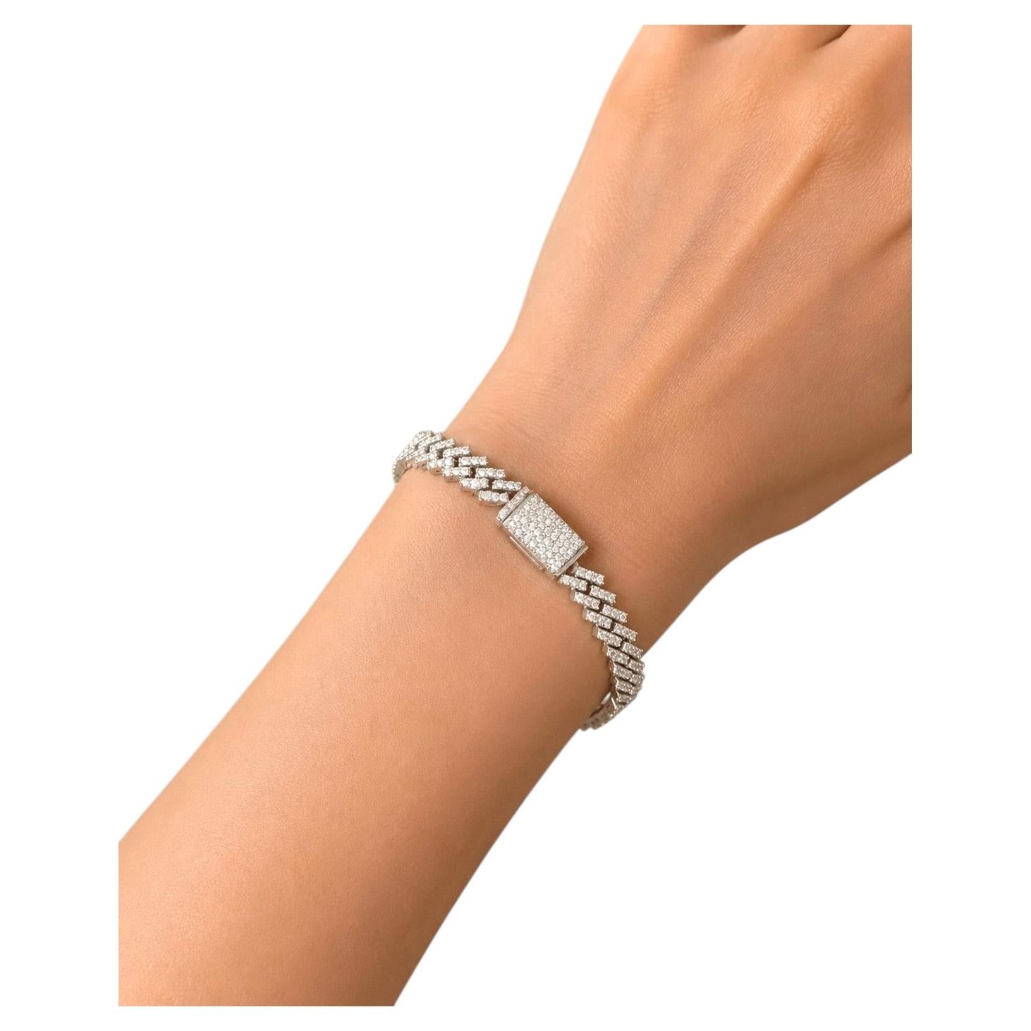 FLASH SALE, 6.85 ct Natural Diamond Cuban Bracelet in 14K White Gold 7"