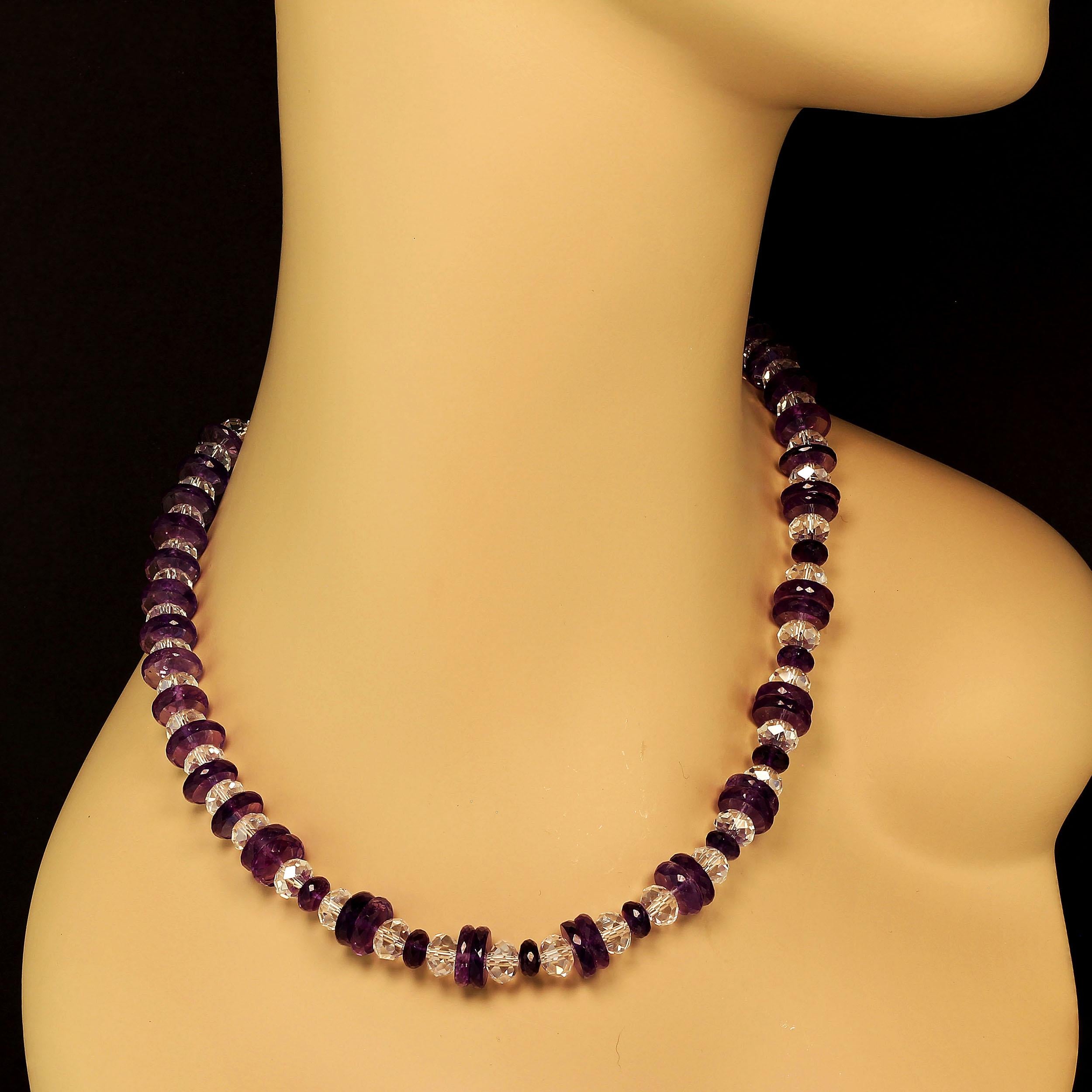 Bead AJD Flashing Amethyst and Crystal Necklace February Birthstone