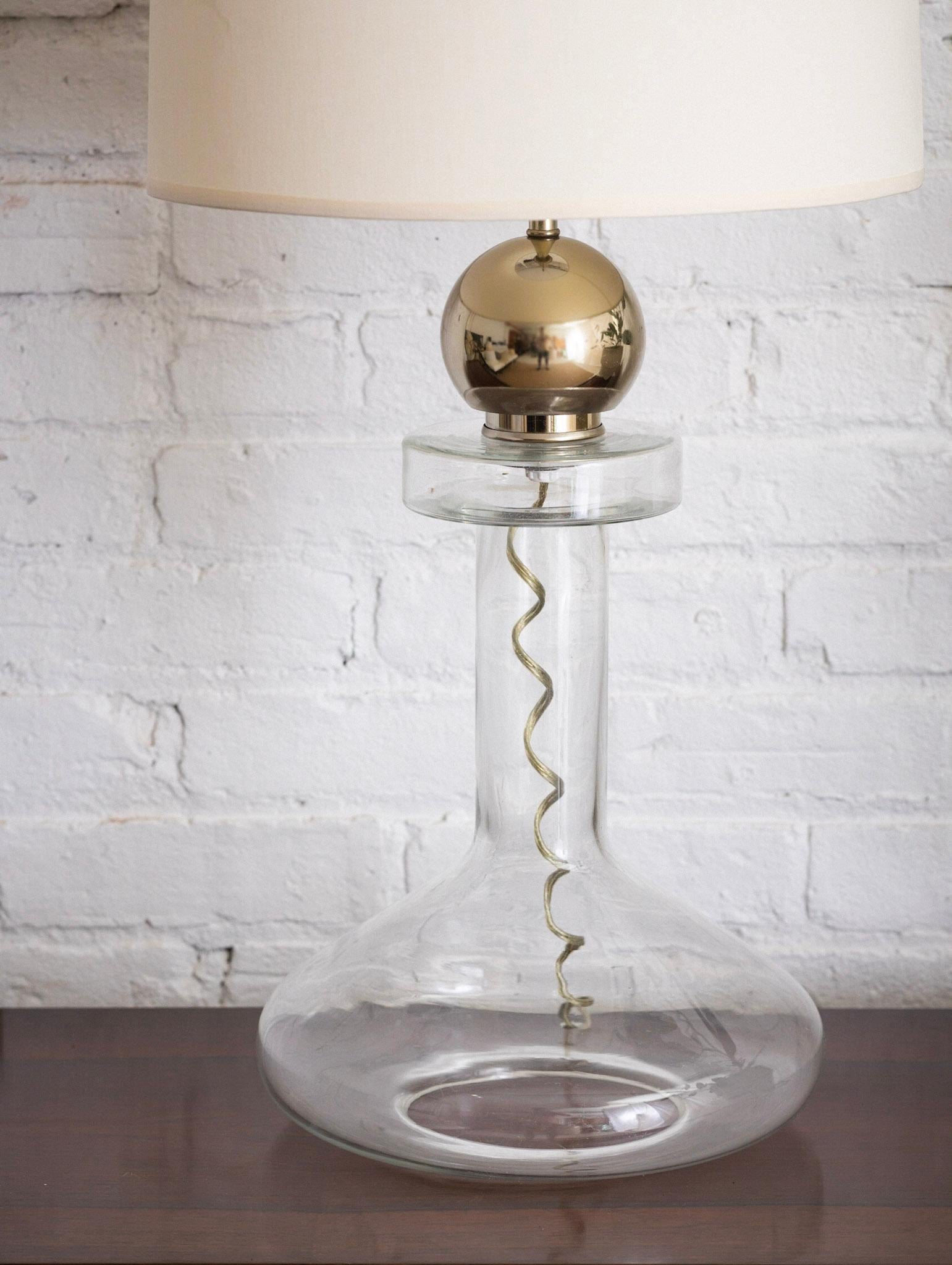 Industrial Flask Form Glass Lamp with Cord Detail For Sale