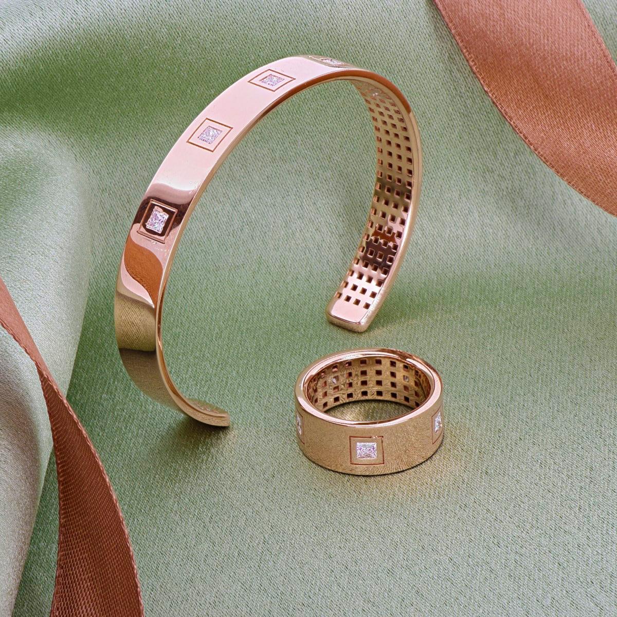 Brilliant Cut Flat Band Square Diamond Cuff Bold Bracelet, 