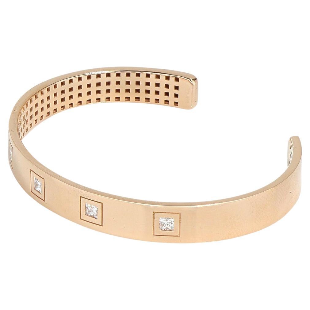Flat Band Square Diamond Cuff Bold Bracelet, "Manette" Collection For Sale