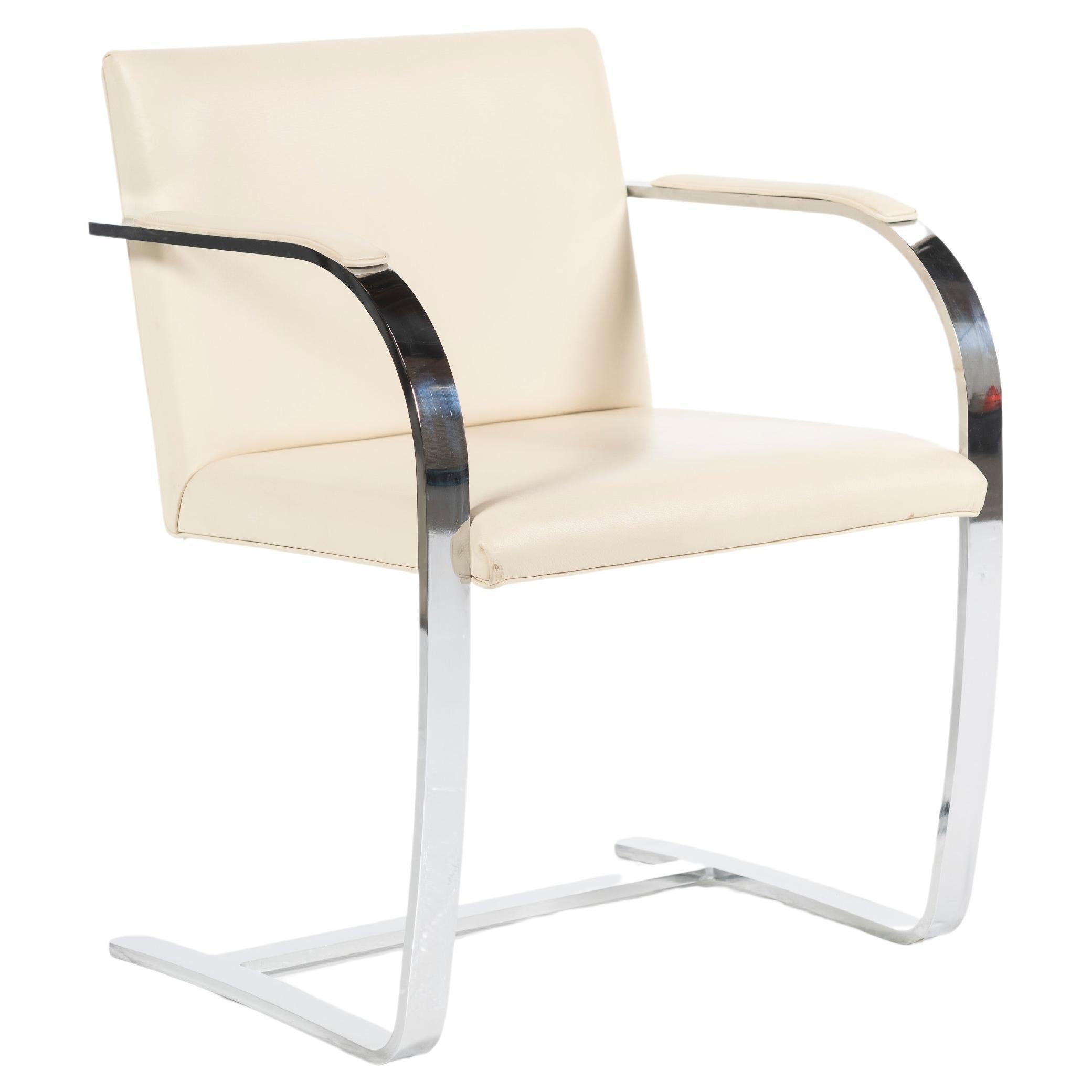 Flat Bar Armchair in Cream Leather and Chrome, in the style of Mies van der Rohe For Sale