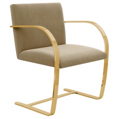 Flat Bar Brno Arm Chair, Knoll Velvet/Sandstone Upholstery & Gold Frame