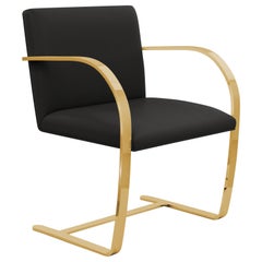Flat Bar Brno Armchair, Volo/Black Leather Upholstery & Gold Frame