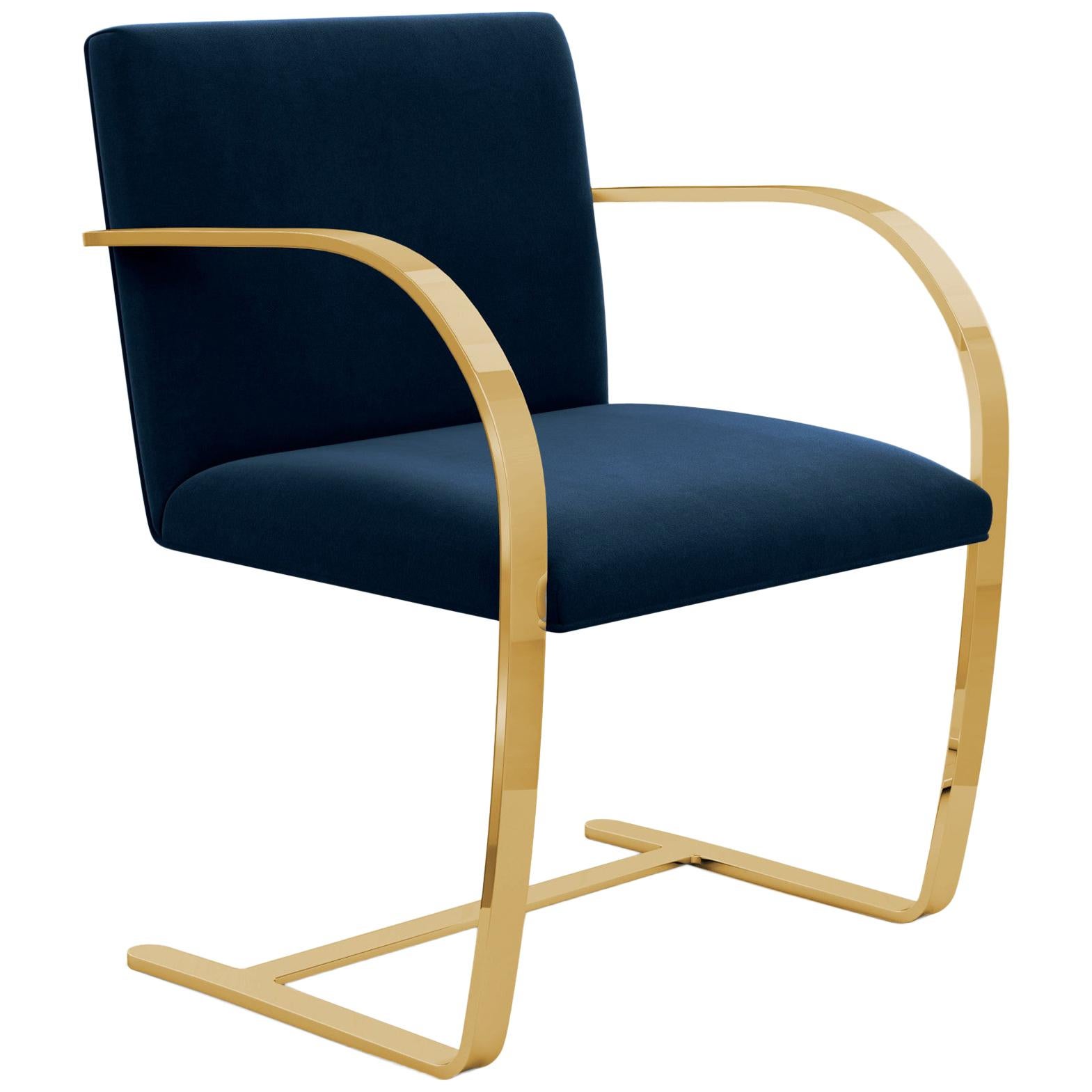 Flat Bar Brno Arm Chair, Knoll Velvet/Aviator Upholstery & Gold Frame  For Sale