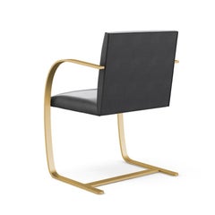 Flat Bar Brno Armchair, Volo/Black Leather Upholstery & Gold Frame