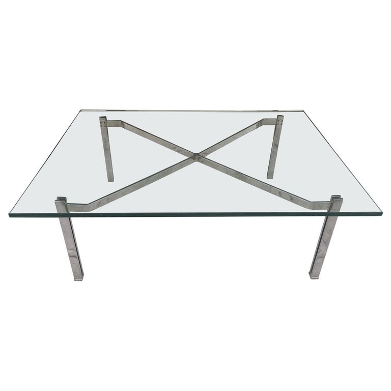 Flat Bar Chrome Coffee Table in the Style Kjaerholm For Sale at 1stDibs