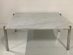 Flat Bar Chrome with Carrara Marble-Top Coffee Table in the Style Kjaerholm