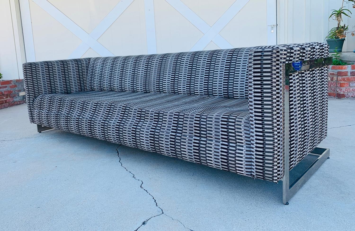 Plated Flat Bar Sofa by Milo Baughman for Thayer Coggin