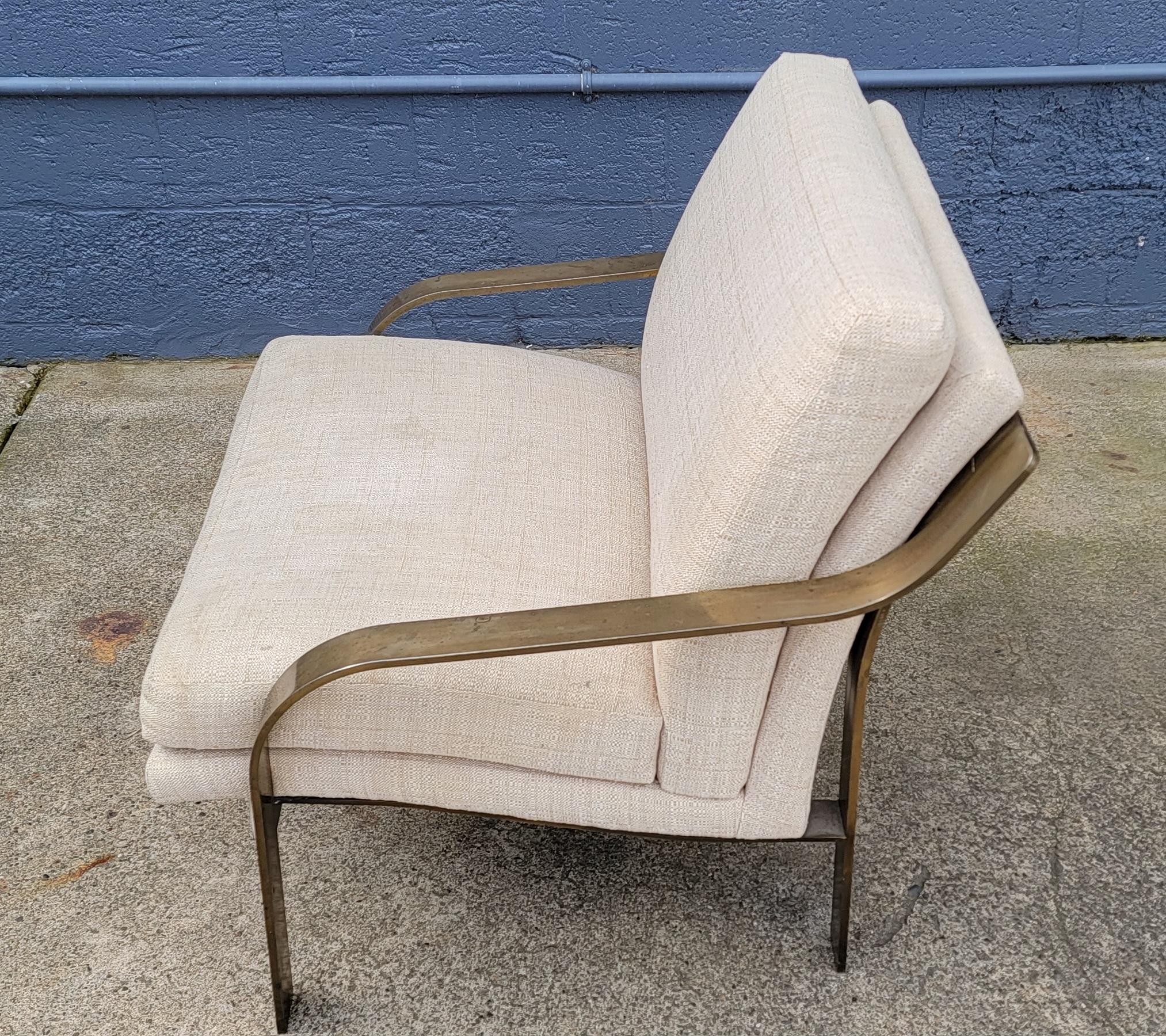 Flat Bar Steel Lounge Chair Manner of Milo Baughman For Sale 1