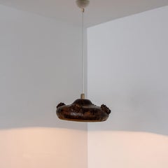 Flat Black Brown Ceramic Pendant Light, Denmark, 1970
