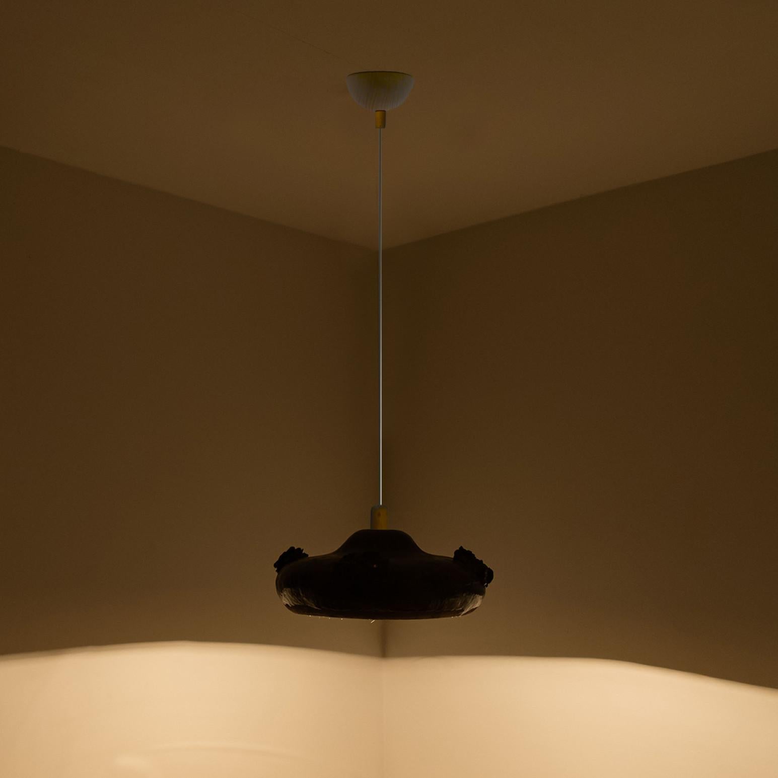 Danish Flat Black Brown Ceramic Pendant Light, Denmark, 1970 For Sale