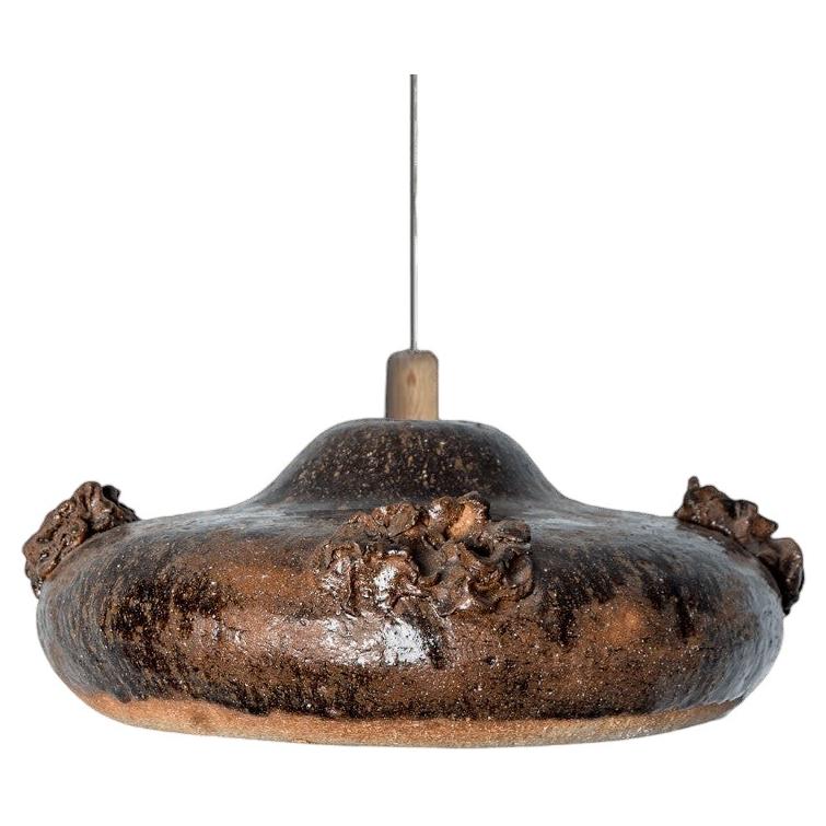 Flache schwarzbraune keramische Pendelleuchte, Dänemark, 1970