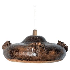 Flat Black Brown Ceramic Pendant Light, Denmark, 1970