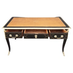 Flat Blackened Wood and Bronze Desk, Style Napoléon III, Maison Gouffé