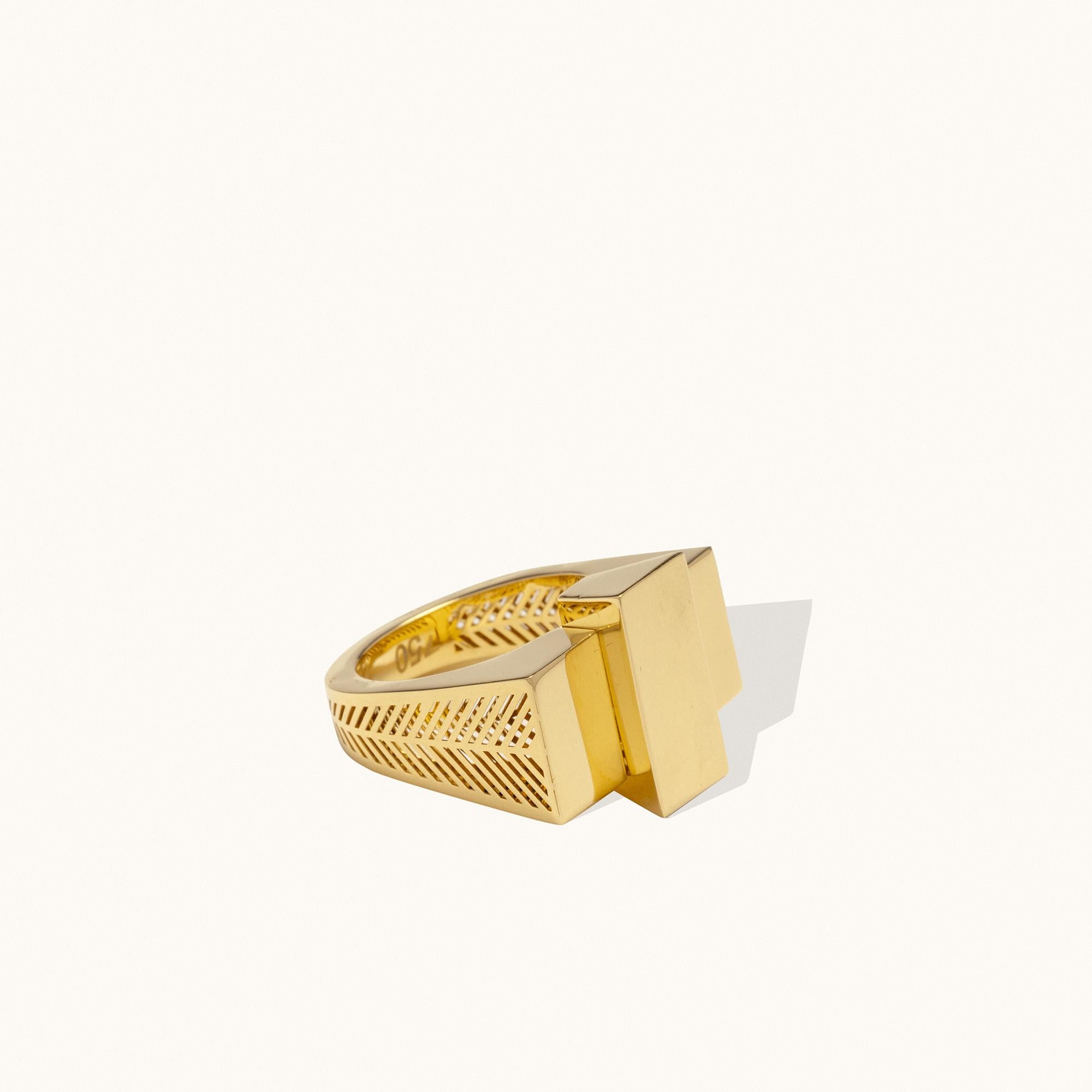 Women's or Men's Flat Block Signet Statement Ring Solid Gold Maximalist 14 Karat For Sale