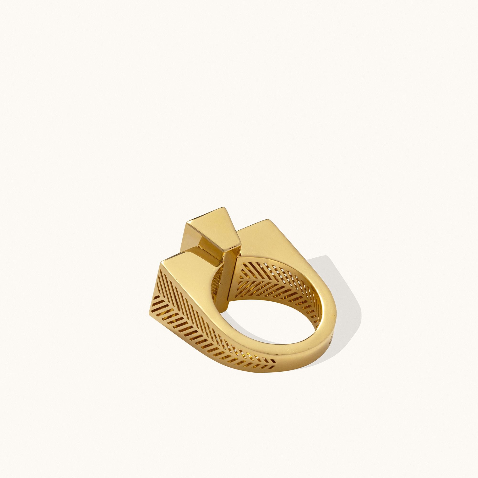 Flat Block Signet Statement Ring Solid Gold Maximalist 14 Karat For Sale 1