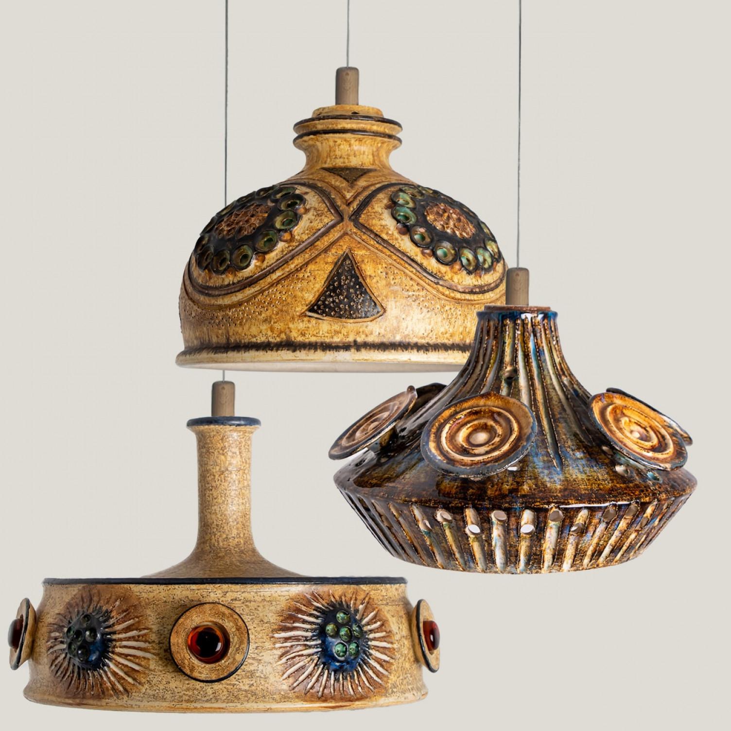 Lampada a sospensione piatta in ceramica marrone, Danimarca, 1970 in vendita 4