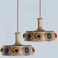 Flache braune keramische Pendelleuchte, Dänemark, 1970