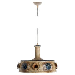 Flat Brown Ceramic Pendant Light, Denmark, 1970