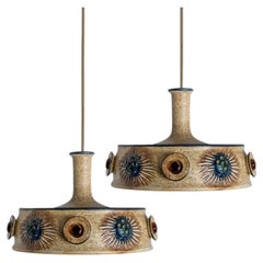 Lampada a sospensione piatta in ceramica marrone, Danimarca, 1970