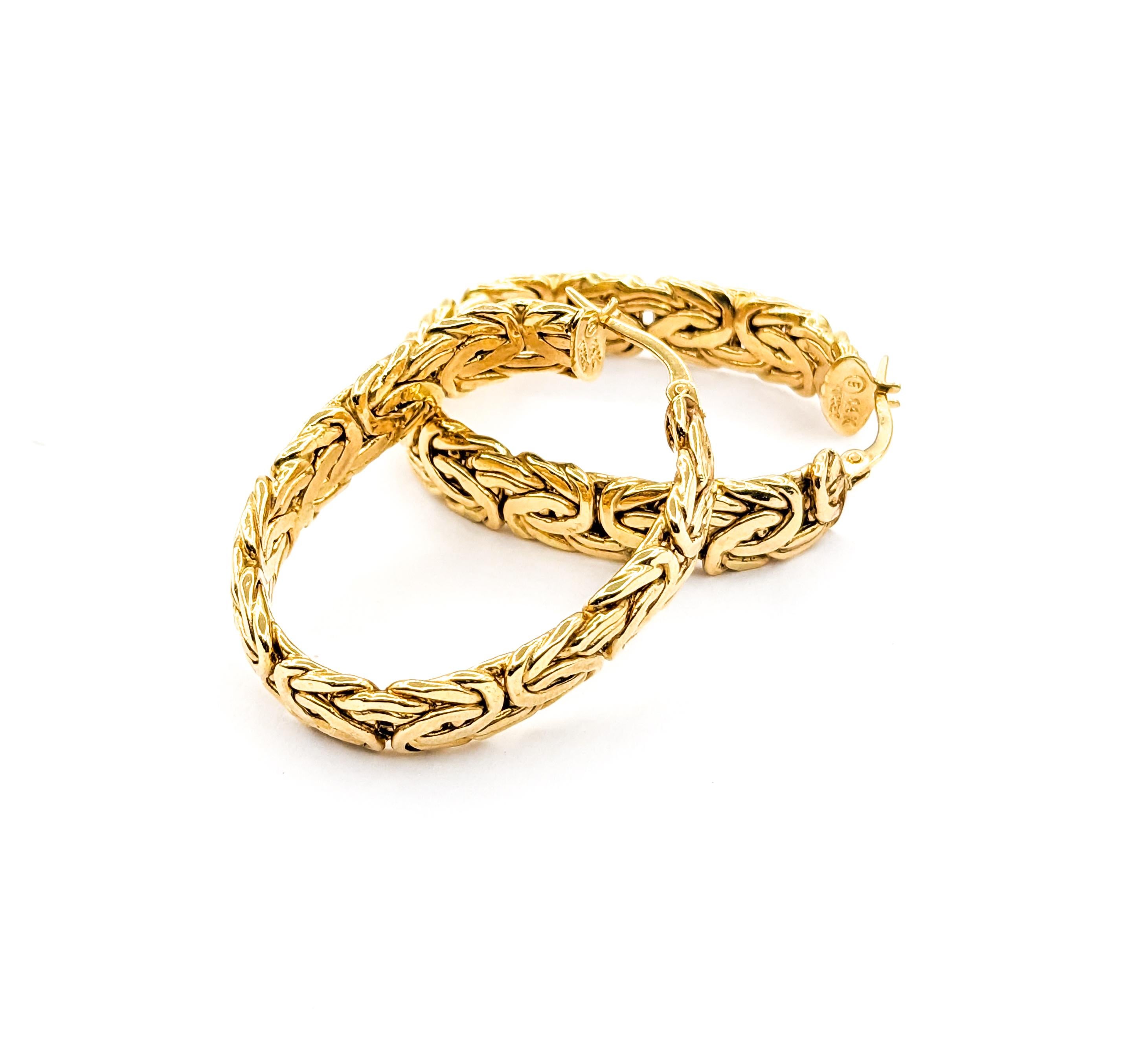 Modern Flat Byzantine Hoop Earrings In Yellow Gold For Sale