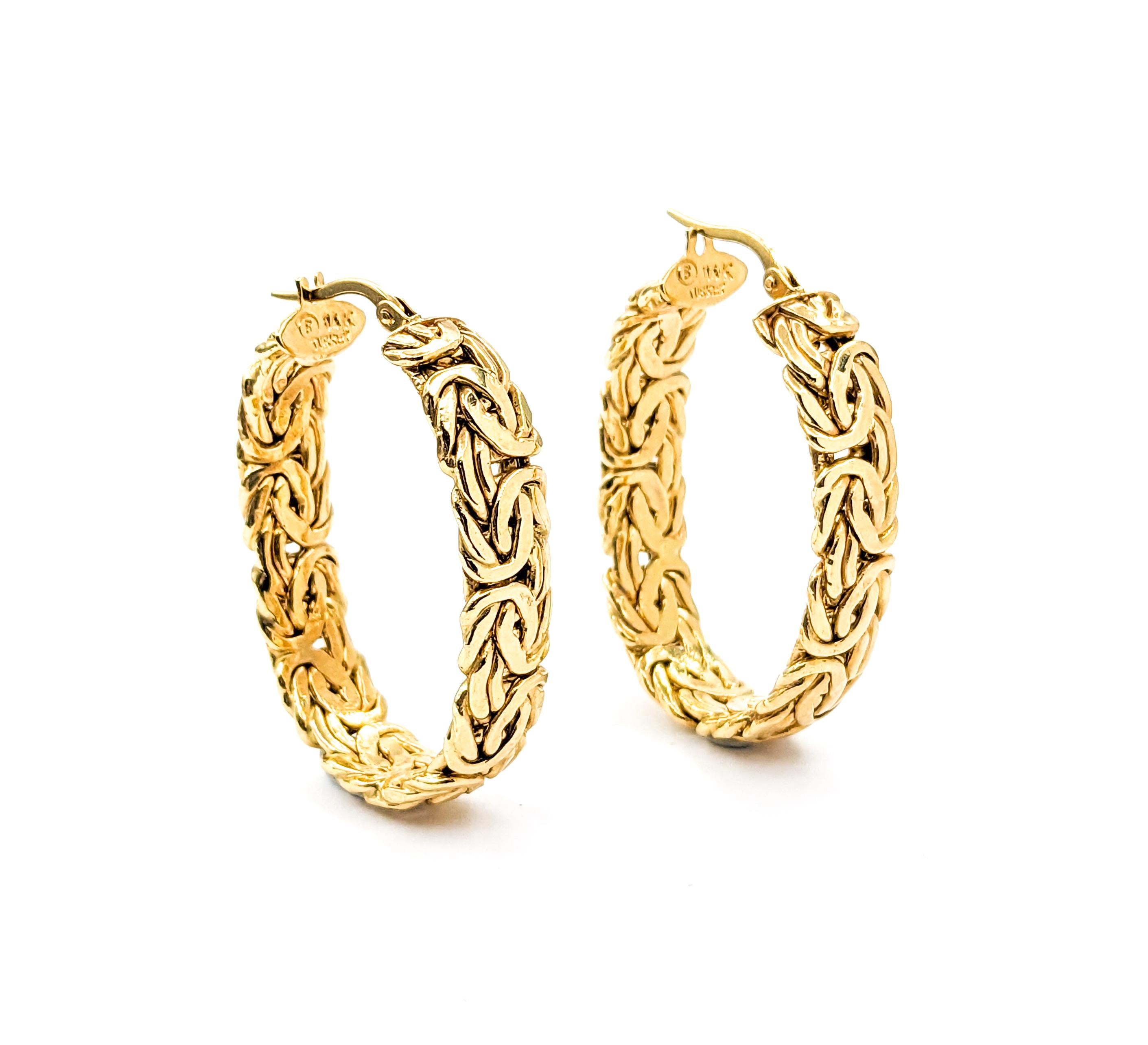 Flat Byzantine Hoop Earrings In Yellow Gold For Sale 1