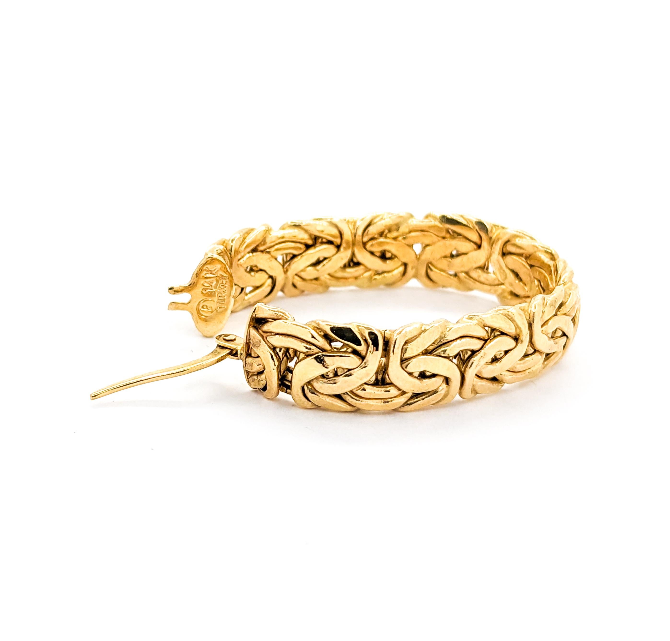 Flat Byzantine Hoop Earrings In Yellow Gold For Sale 2