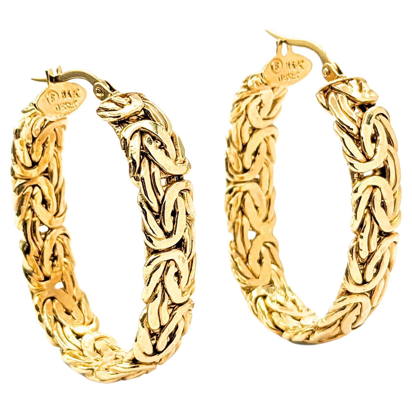 Flat Byzantine Hoop Earrings In Yellow Gold