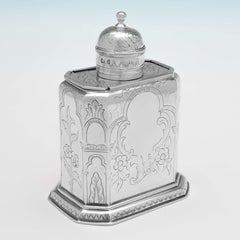 Flach ziselierte antike Brittania-Silber-Teedose im James-II-Stil, 1907