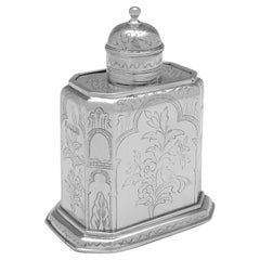 Flat Chased James II Style Antique Brittania Standard Silver Tea Caddy, 1907