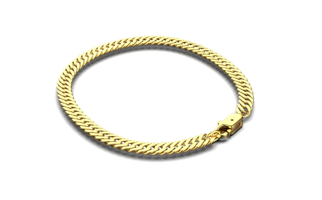Women's or Men's Flat Curb Chain Bracelet, 18k Gold For Sale