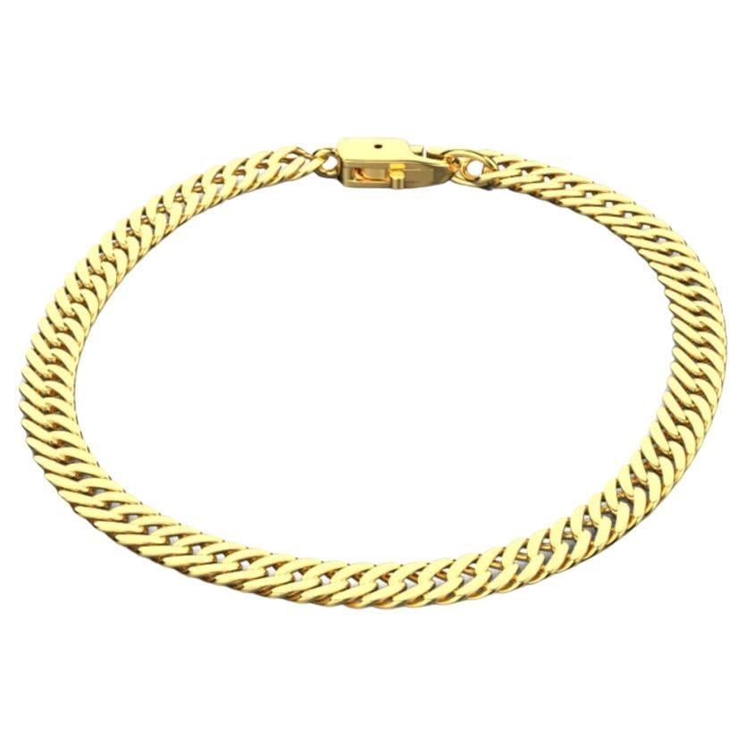 Flat Curb Chain Bracelet, 18k Gold For Sale