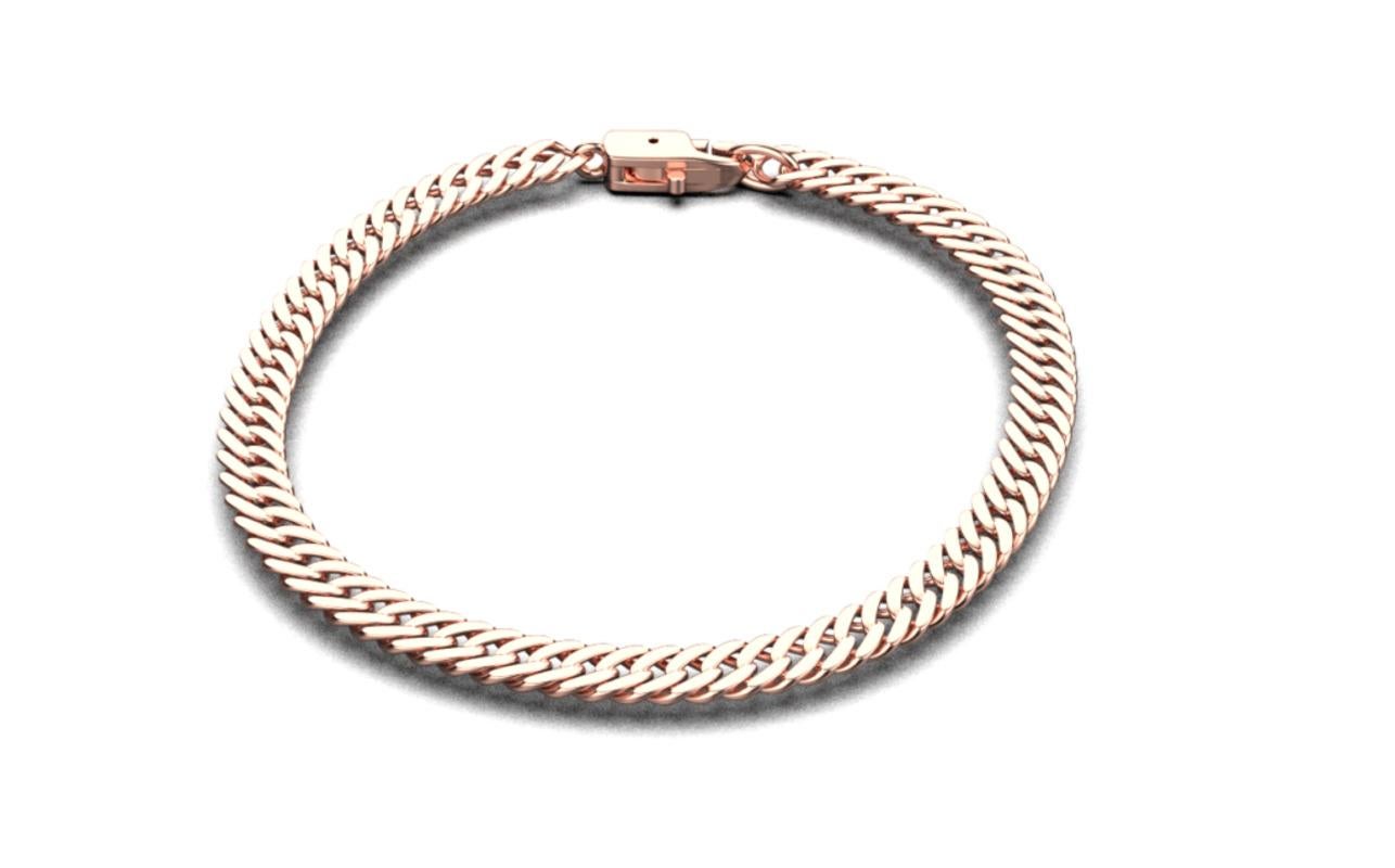 Women's or Men's Flat Curb Chain Bracelet, 18k Rose Gold For Sale