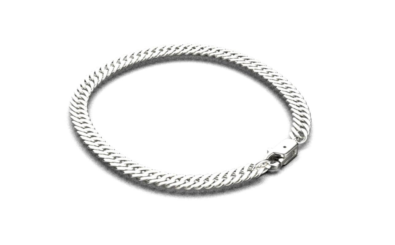 Women's or Men's Flat Curb Chain Bracelet, 18k White Gold For Sale