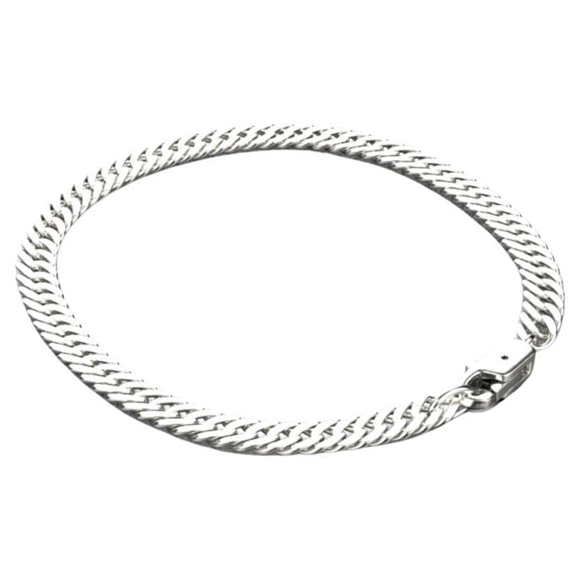 Flat Curb Chain Bracelet, 18k White Gold For Sale