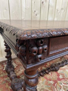 Flat desk in Louis XIII style in oak with 2 drawers