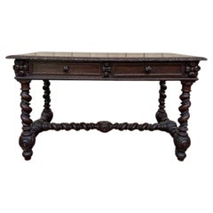 Flat desk in Louis XIII style in oak with 2 drawers