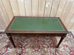 Flat desk – Louis XVI style – Mahogany, green leather, bronze