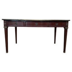 Flat desk – Louis XVI style – Mahogany, green leather, bronze