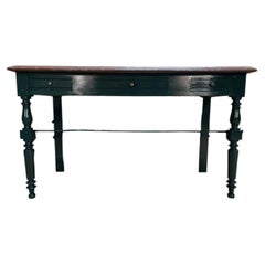 Flat desk – Napoleon III Style – Red marble top – Green lacquered wood