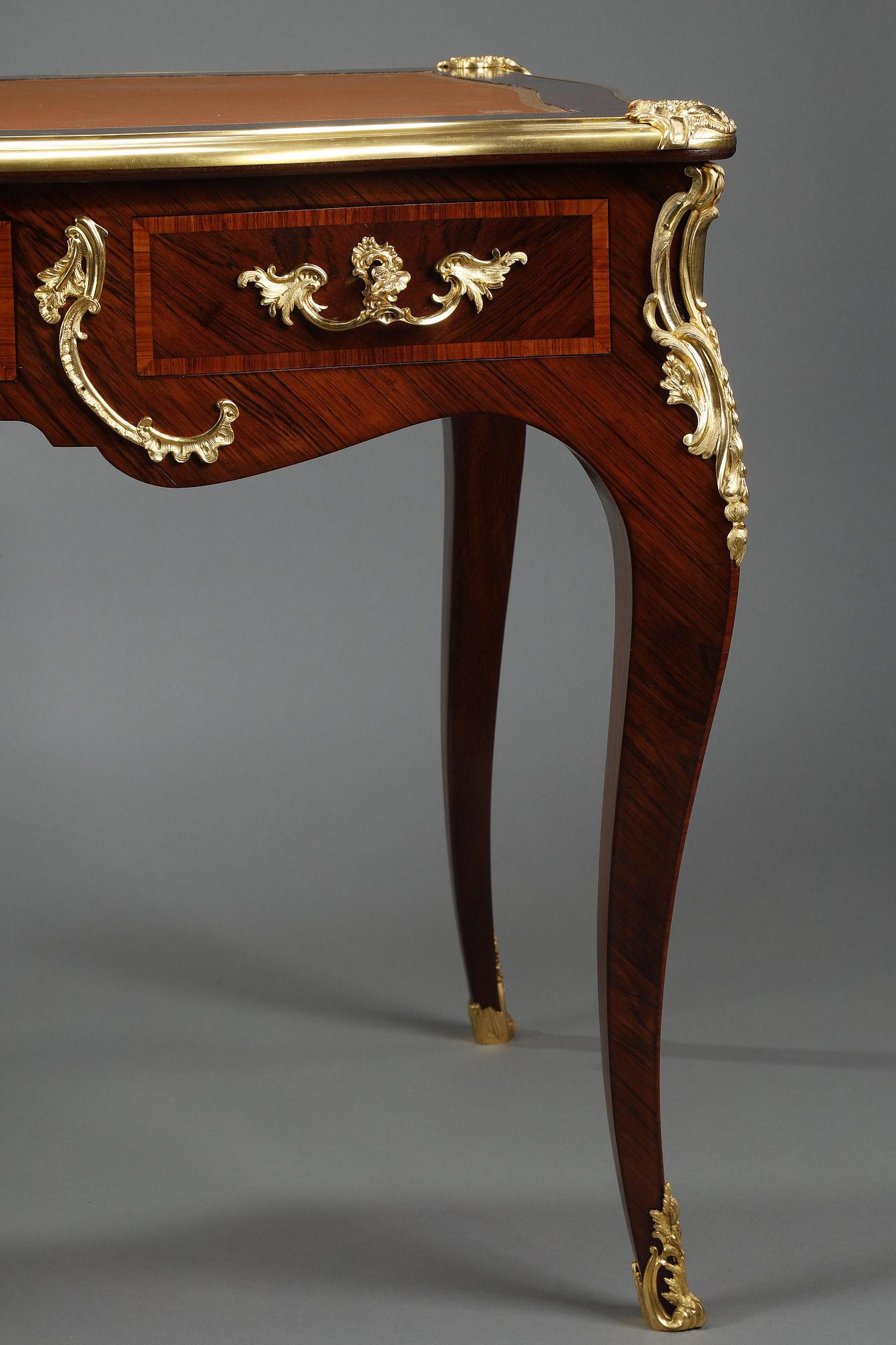 Fretwork Flat desk of style Louis XV, stamped Maurice Rinck