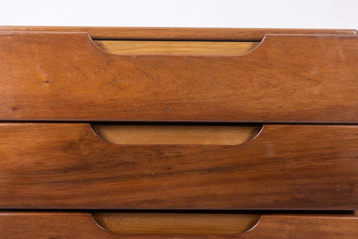 Flat desk with elm wood base, 6 drawers on the front. 1970s im Angebot 7