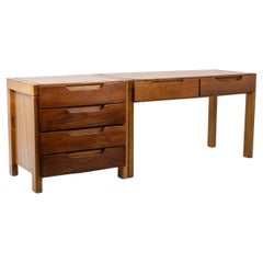 Flat desk with elm wood base, 6 drawers on the front. 1970s