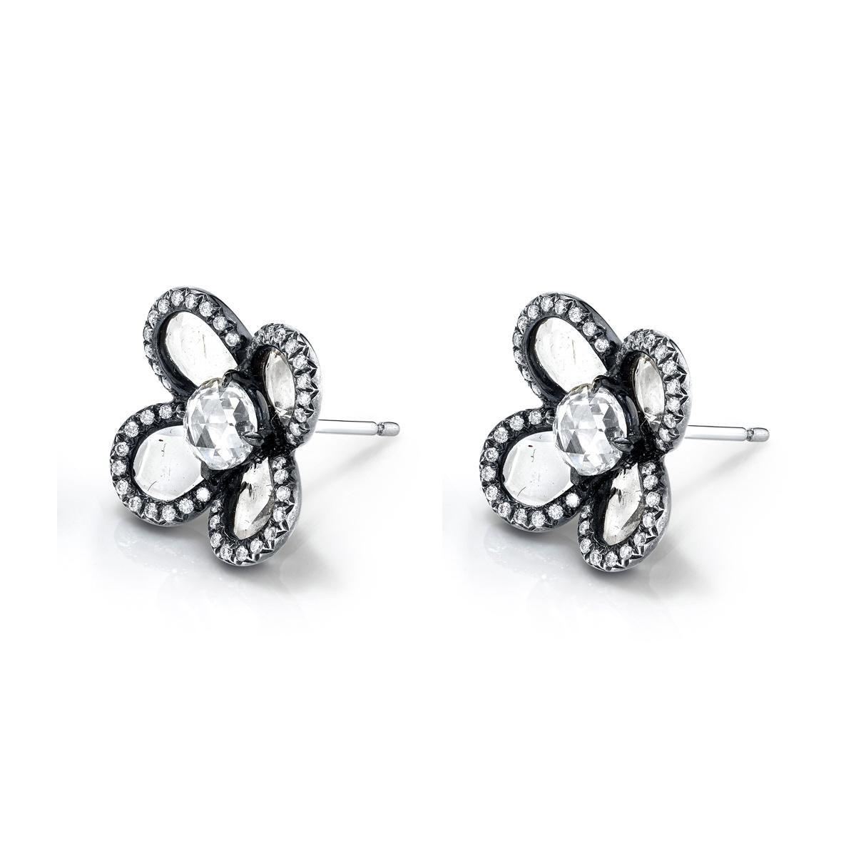 Slice Diamond and Rose Cut Flower Studs  In New Condition For Sale In Beverly Hills, CA