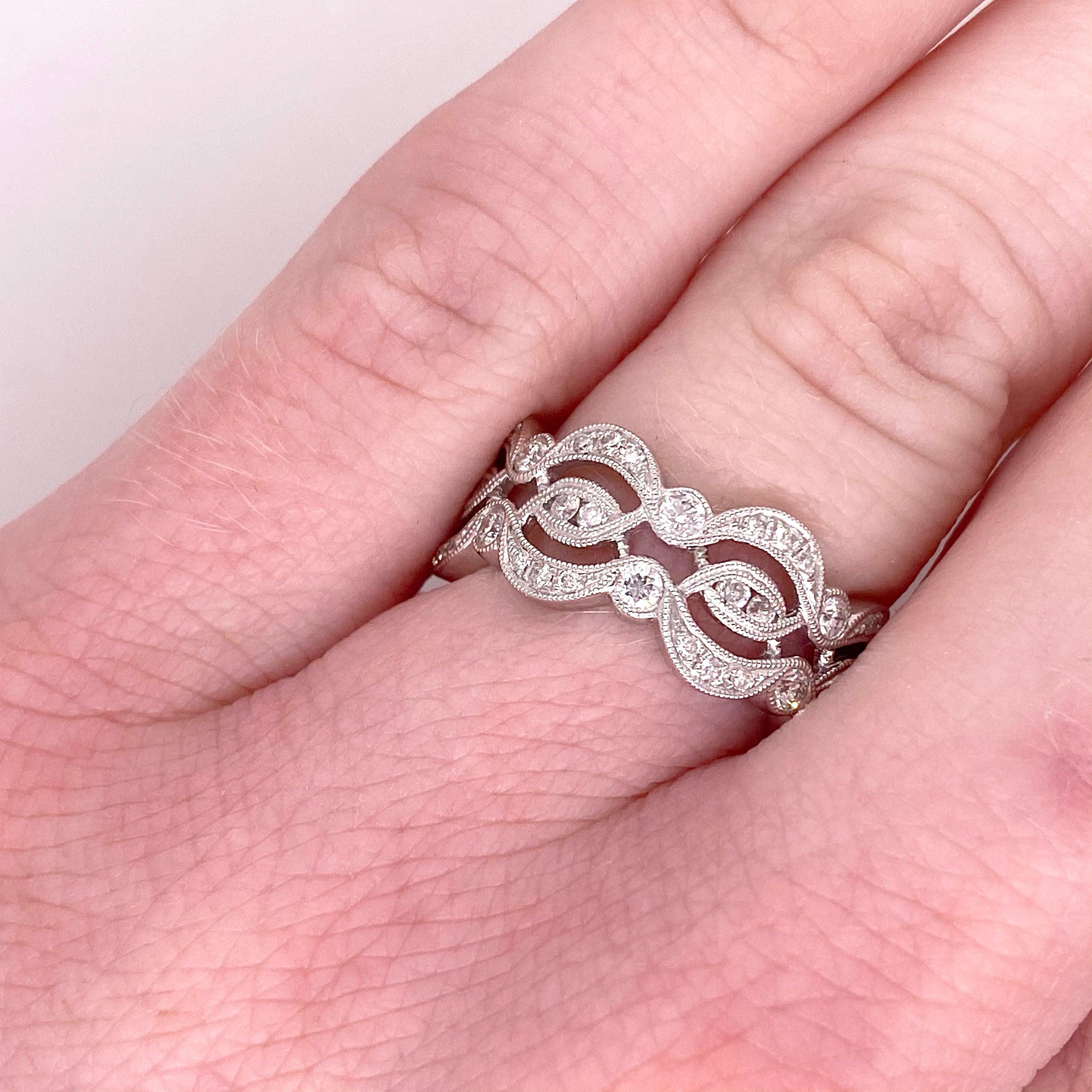For Sale:  Flat Diamond Band with Wave Design, White Gold, Flush Set 2