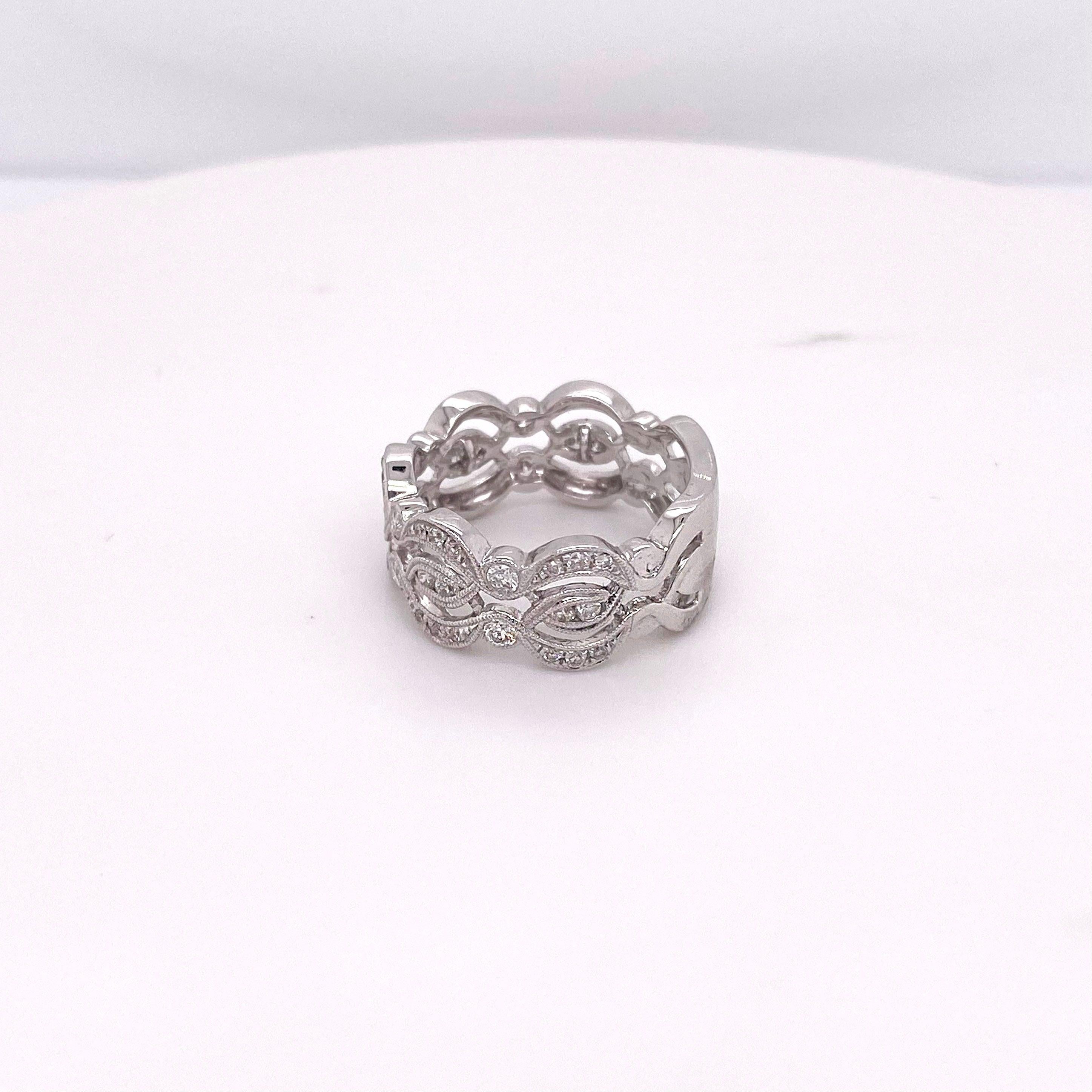 For Sale:  Flat Diamond Band with Wave Design, White Gold, Flush Set 3